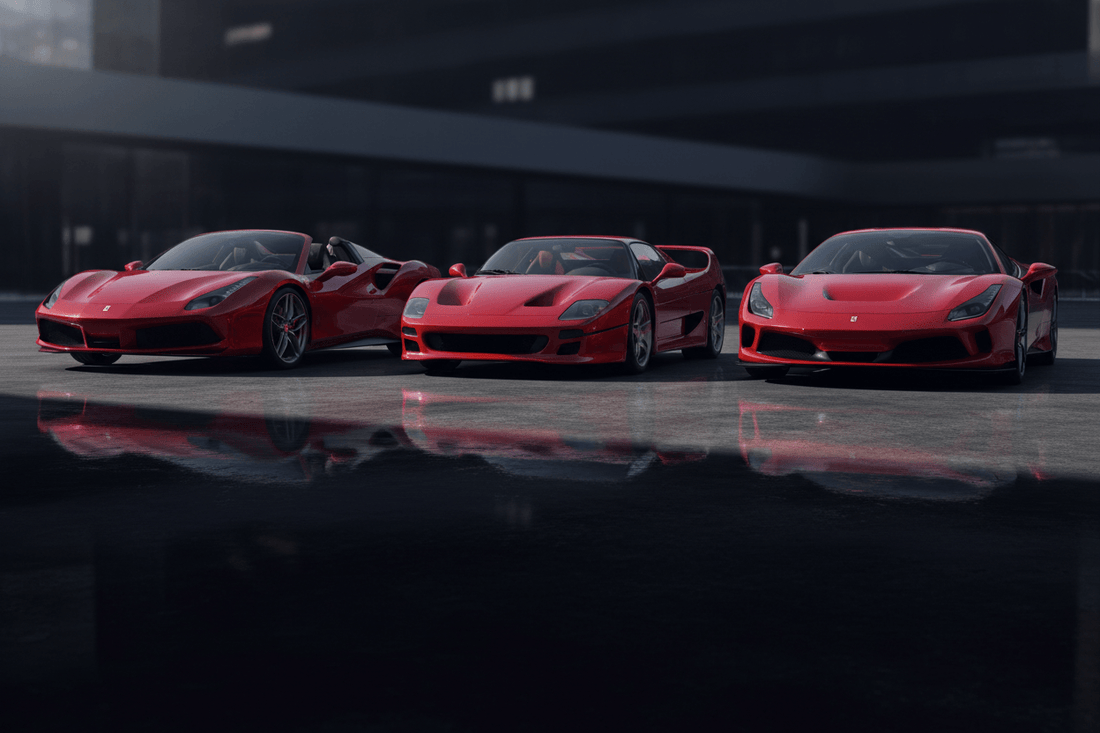 Three stunning red Ferraris showcased, ideal for those looking to rent a Ferrari in Orlando.