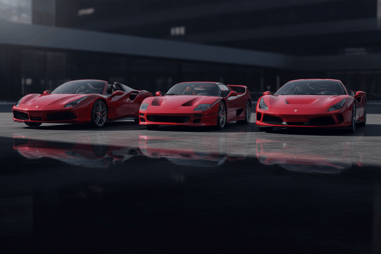 Three stunning red Ferraris showcased, ideal for those looking to rent a Ferrari in Orlando.