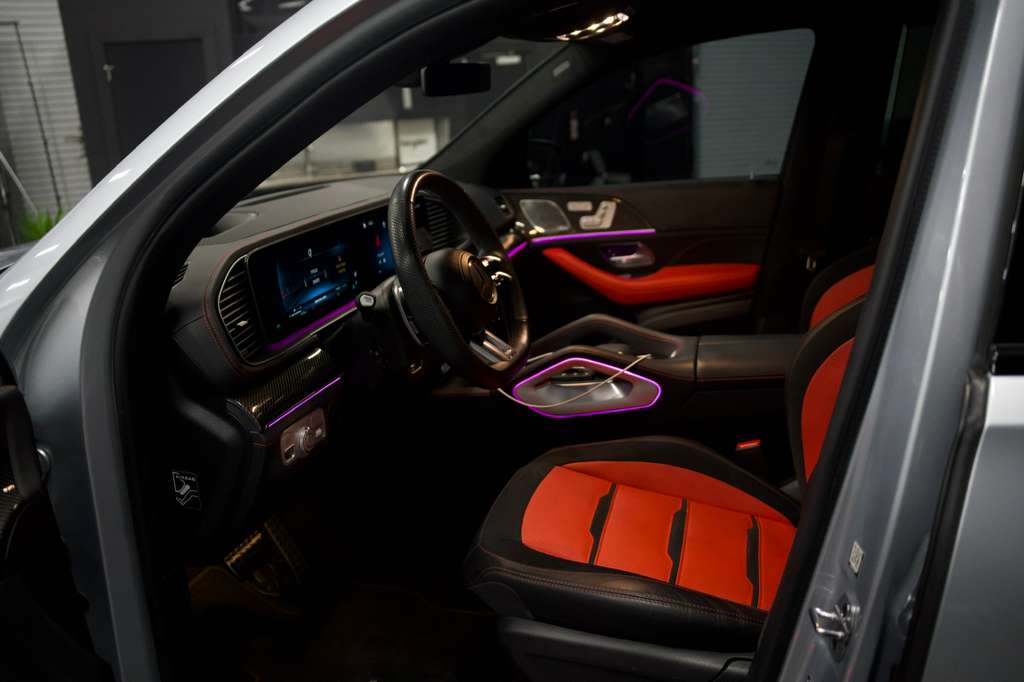 Interior view of the 2024 Mercedes GLE 63S showcasing luxury design and comfort features.